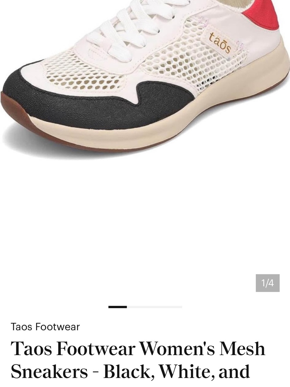 Taos Footwear Women's Mesh Sneakers - White, Black, Red Accent